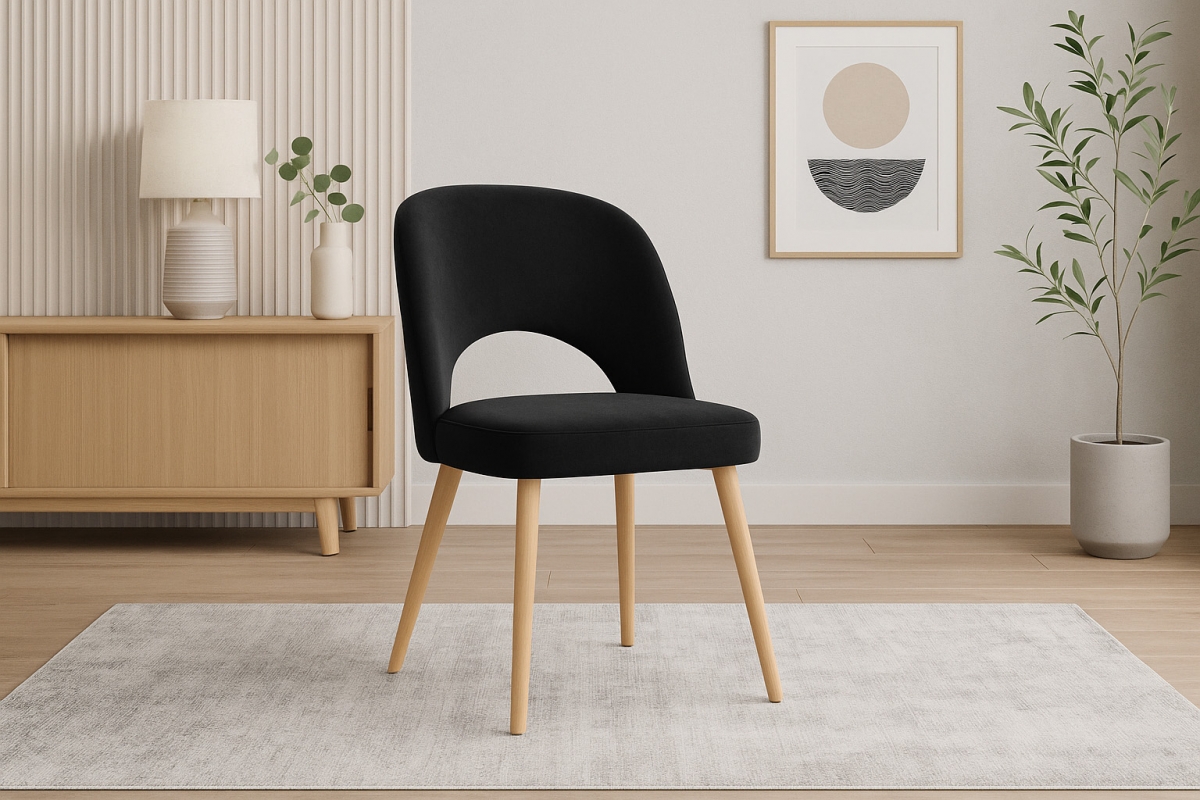 Dřevěná židle Luvaro s čalouněným sedákem – černý šenil Wind 99 / nožky buk židle dřevěná Luvaro s čalouněným sedákem - černá šenil Wind 99 / Nohy buk