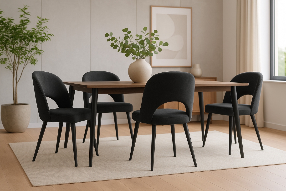 Drevená stolička Luvaro s čalúneným sedákom - čierny šenil Wind 99 / čierne nohy Stolička drevená Luvaro z tapicerowanym siedziskiem - Čierny šenil Wind 99 / nožičky čierny