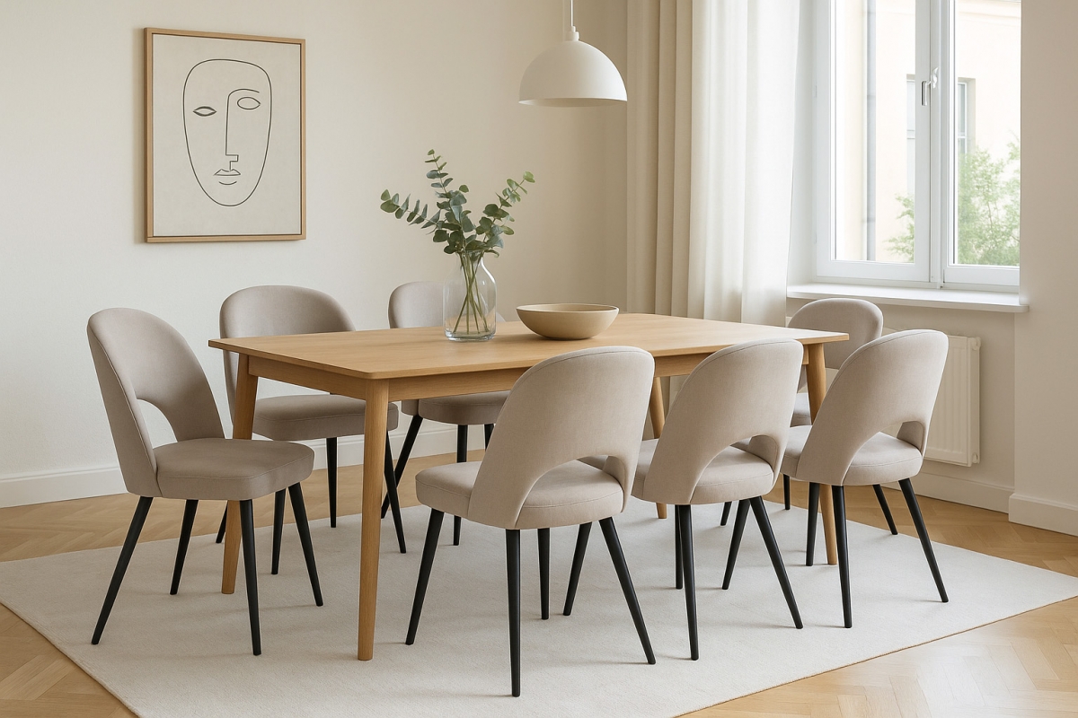 Dřevěná židle Luvaro s čalouněným sedákem – světle šedý šenil Wind 05 / černé nožky židle dřevěná Luvaro s čalouněným sedákem - světlý šedá šenil Wind 05 / Nohy černá