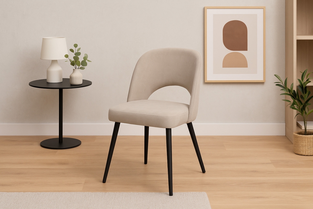 Dřevěná židle Luvaro s čalouněným sedákem – světle šedý šenil Wind 05 / černé nožky židle dřevěná Luvaro s čalouněným sedákem - světlý šedá šenil Wind 05 / Nohy černá