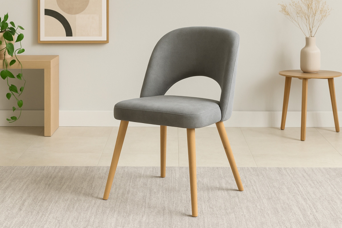 Dřevěná židle Luvaro s čalouněným sedákem – šedý šenil Wind 90 / nožky buk židle dřevěná Luvaro s čalouněným sedákem - šedá šenil Wind 90 / Nohy buk