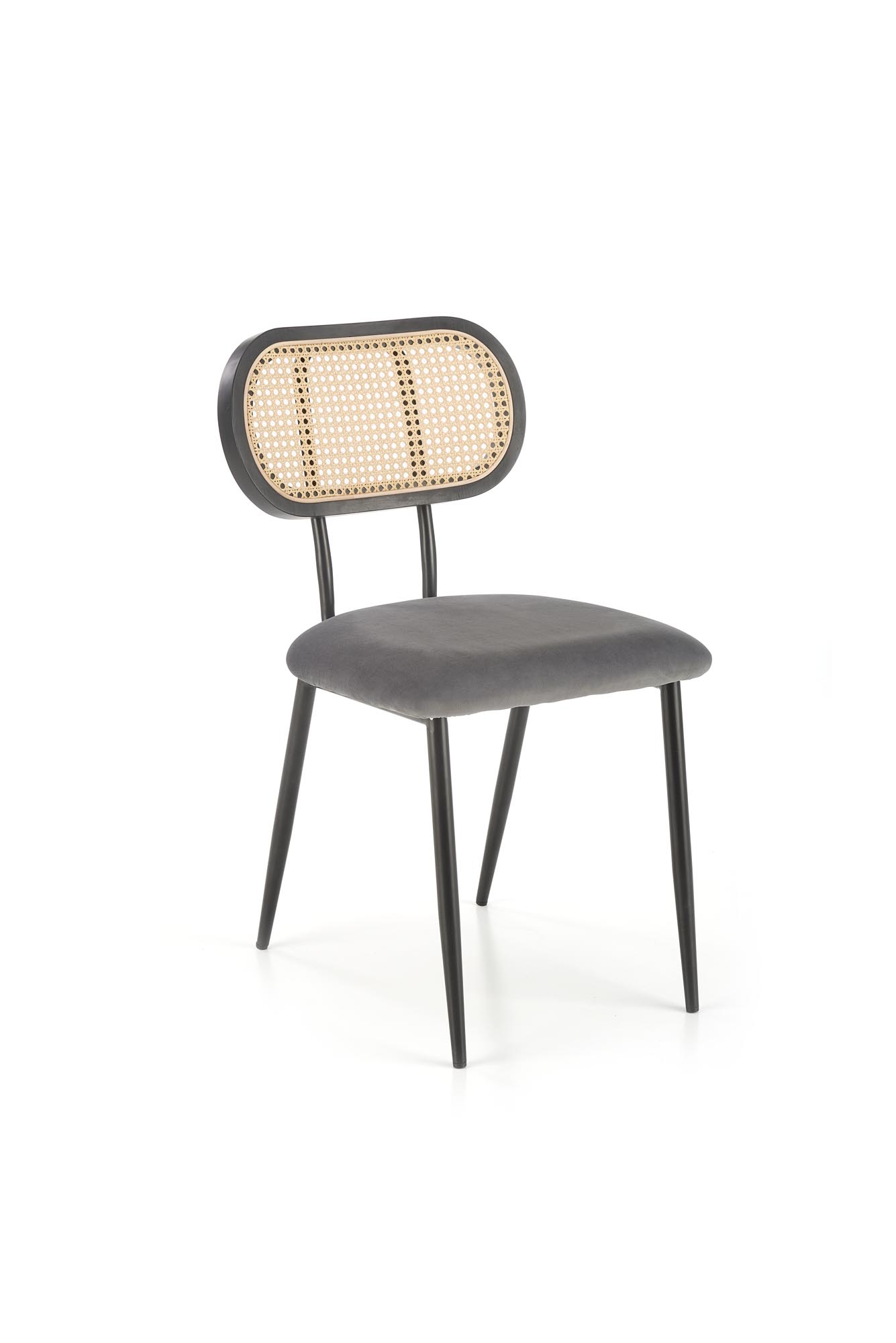 K503 Židle Popelový židle ocelové s čalouněným sedákem i plecionym oparciem k503 - Popelový