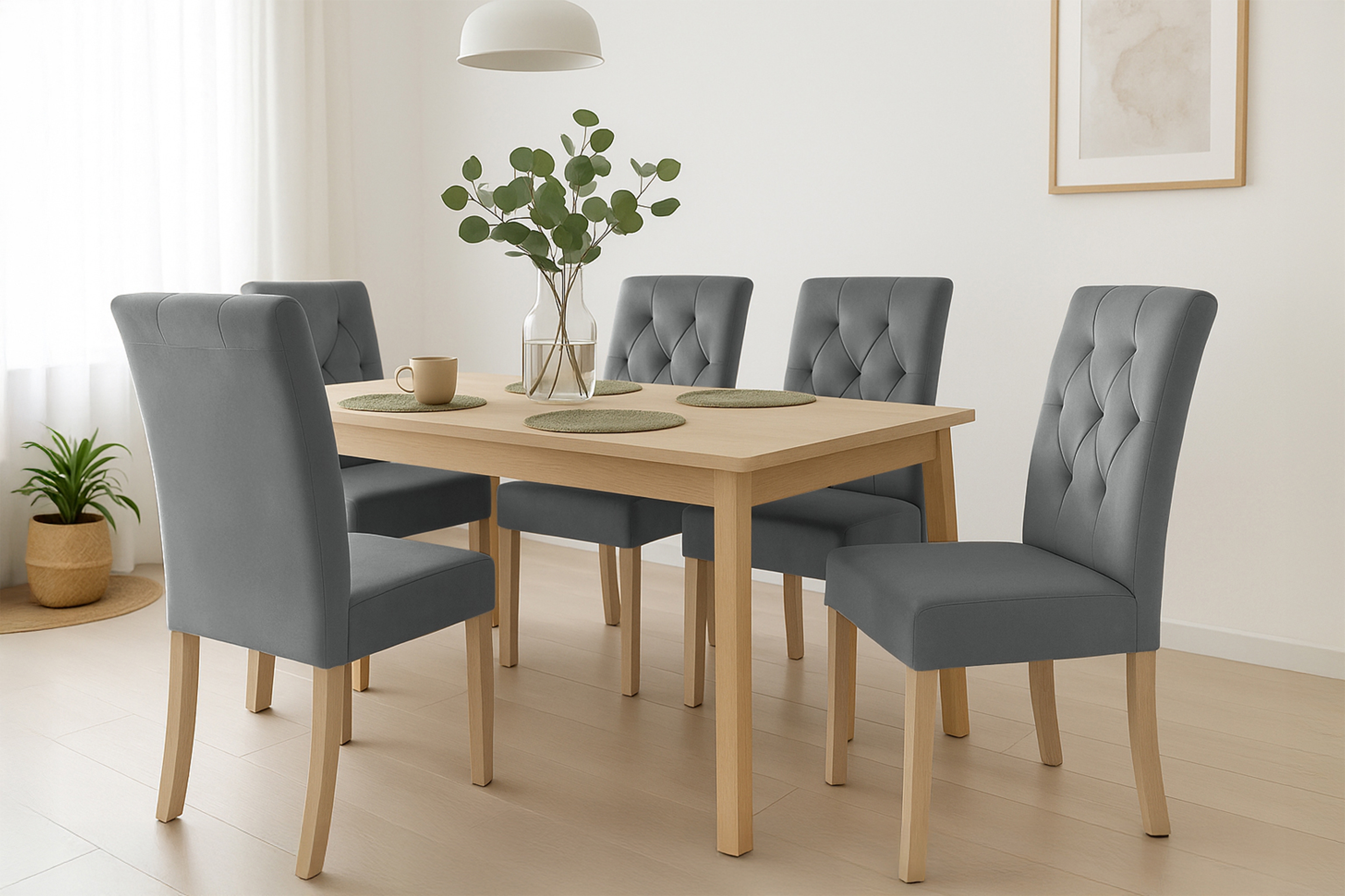 Stolička čalúnená Castello 5 - sivá látka Salvador 17 / bukové nohy Stolička čalúnená Castello 5 - šedý Salvador 17 / nožičky buk