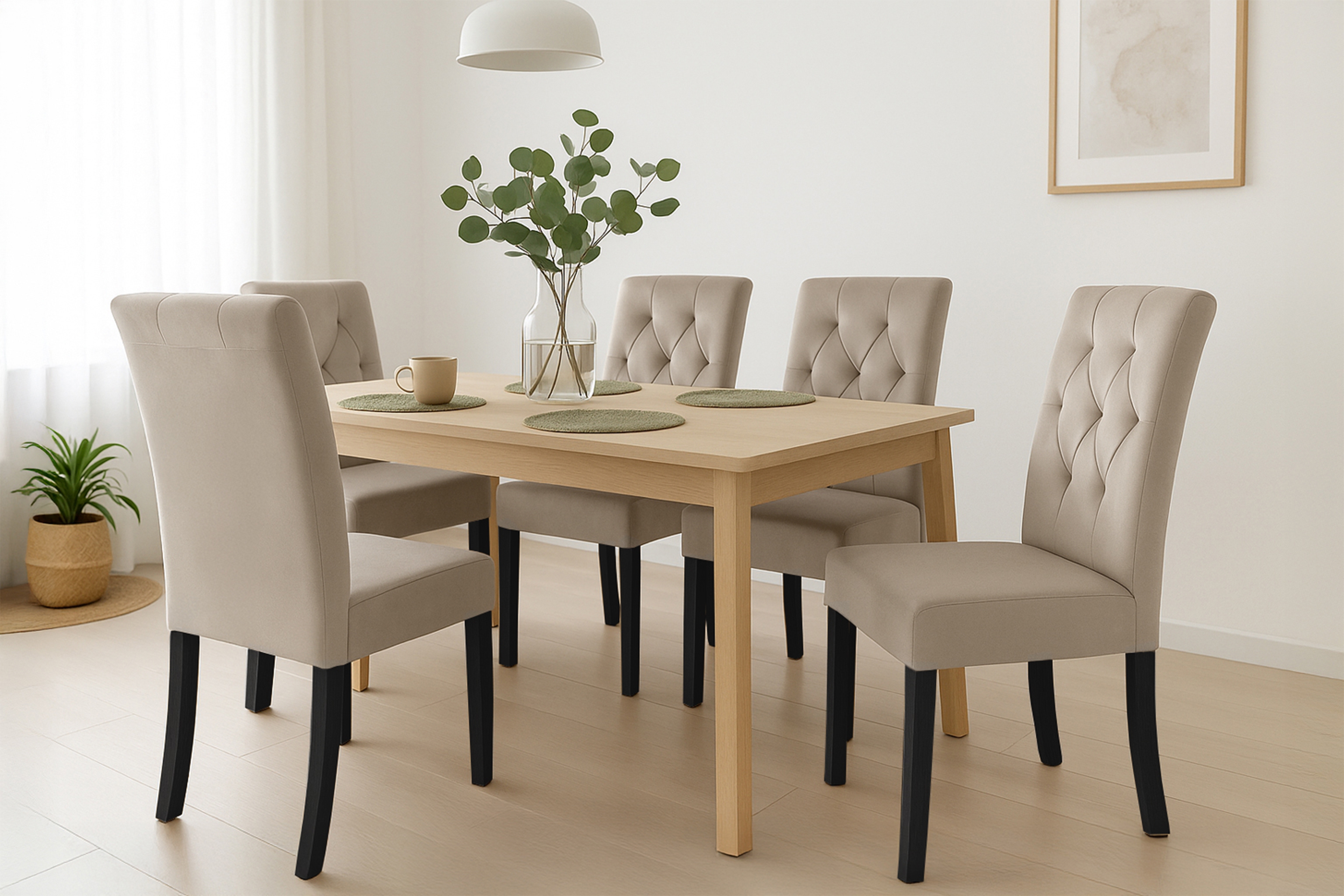 Stolička čalúnená Castello 5 - béžová látka Salvador 02 / čierne nohy Stolička čalúnená Castello 5 z drewnianymi nogami - Béžová Salvador 02 / čierny nožičky