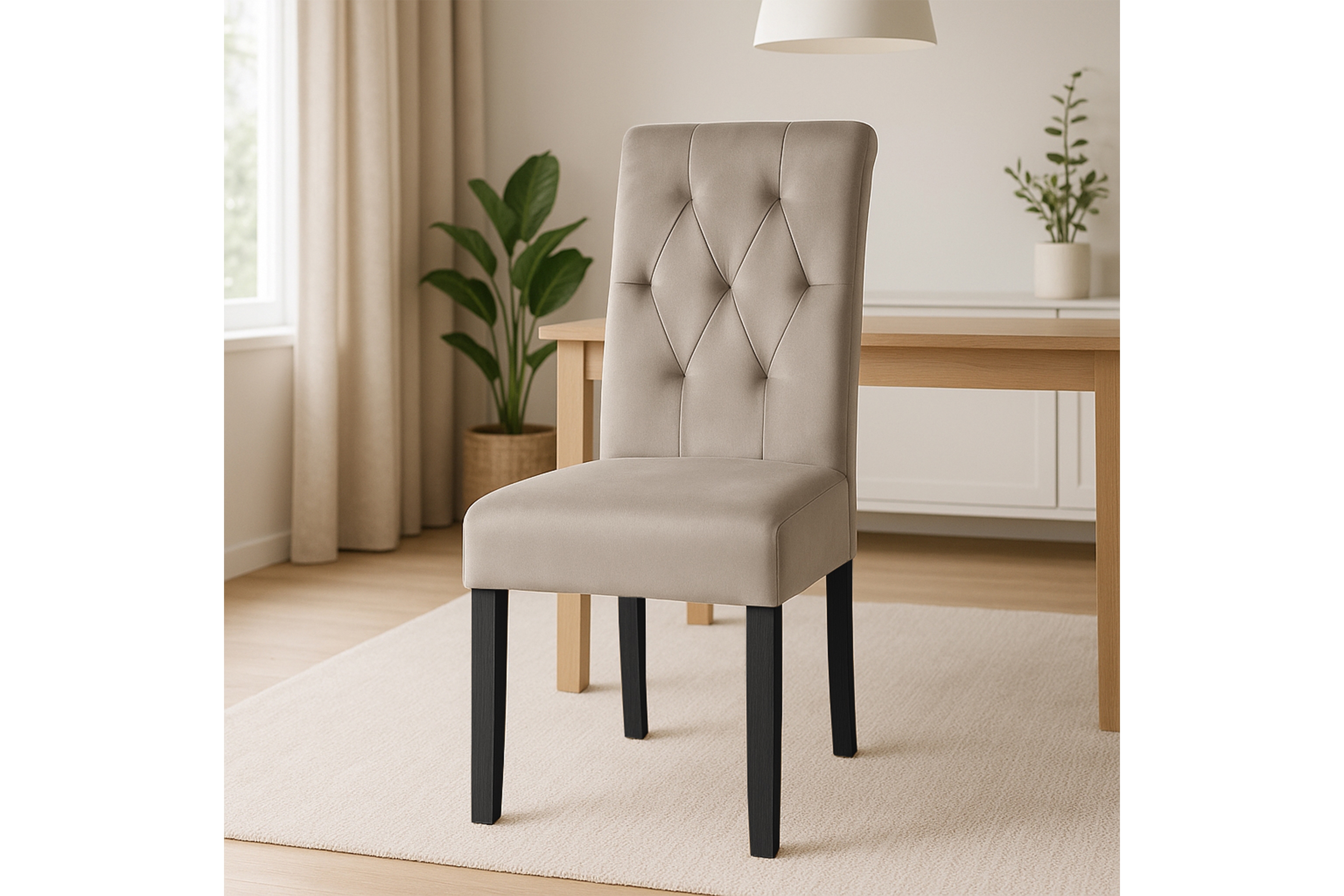 Stolička čalúnená Castello 5 - béžová látka Salvador 02 / čierne nohy Stolička čalúnená Castello 5 z drewnianymi nogami - Béžová Salvador 02 / čierny nožičky