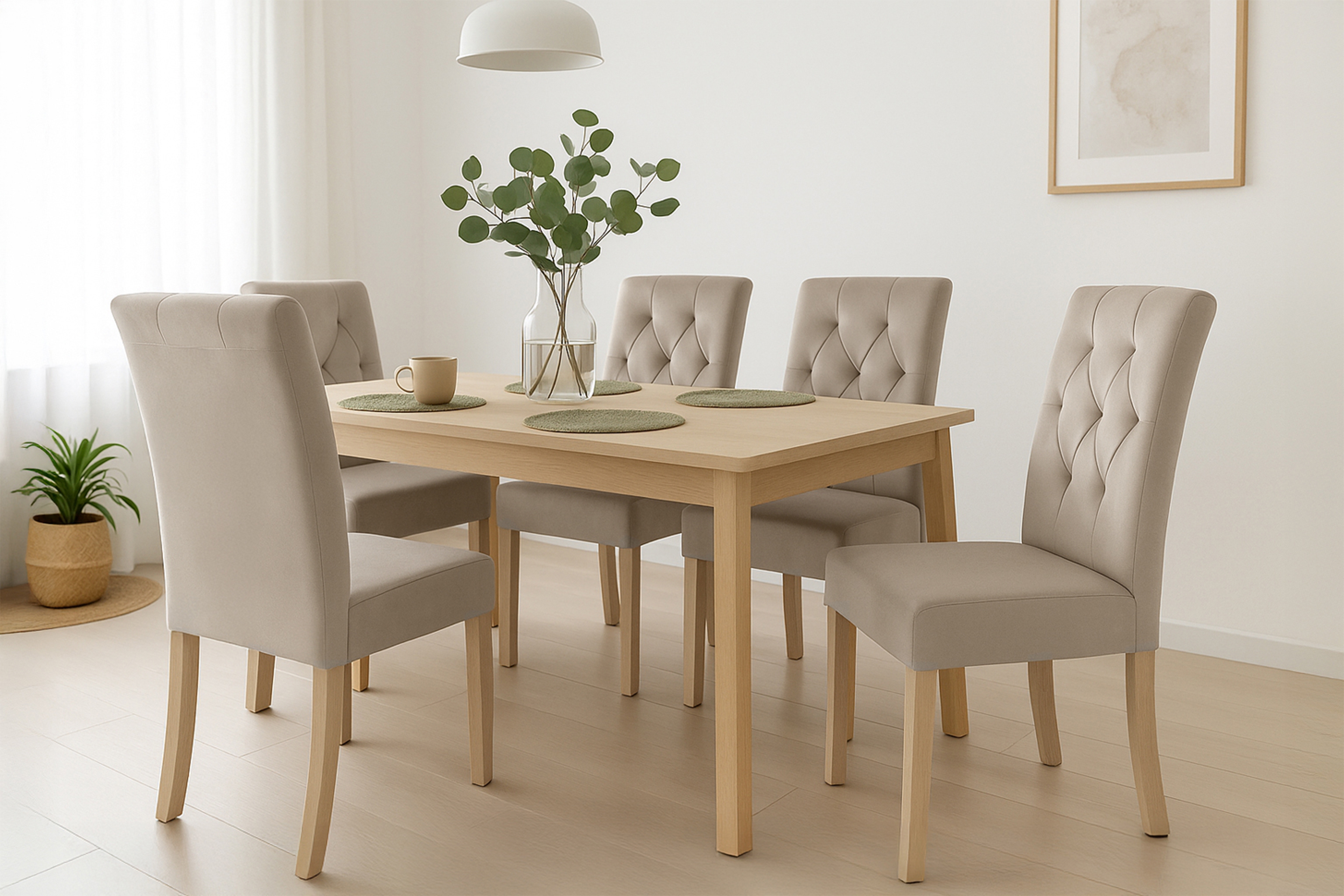 Stolička čalúnená Castello 5 - béžová látka Salvador 02 / bukové nohy Stolička čalúnená Castello 5 z drewnianymi nogami - Béžová Salvador 02 / nožičky buk