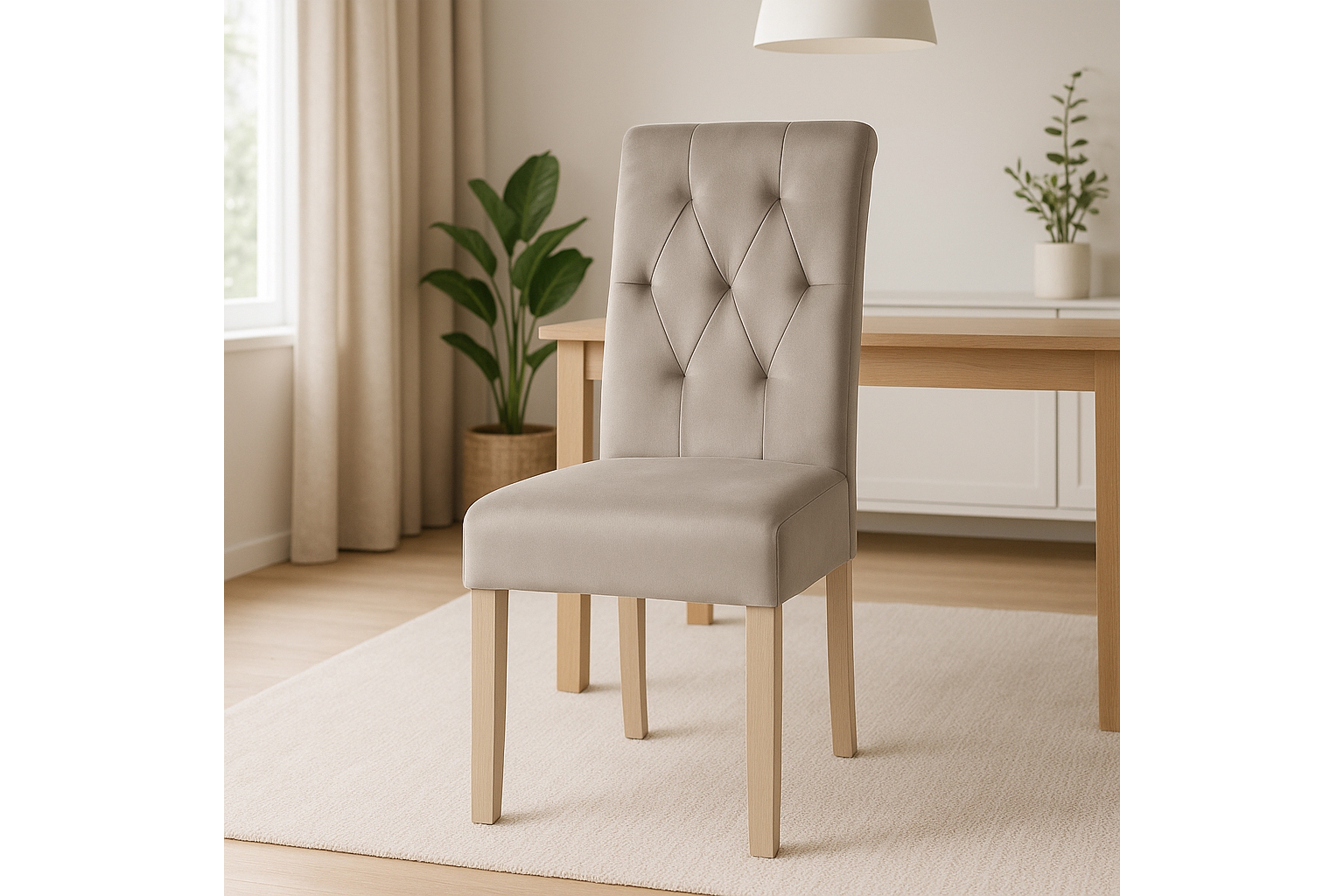 Stolička čalúnená Castello 5 - béžová látka Salvador 02 / bukové nohy Stolička čalúnená Castello 5 z drewnianymi nogami - Béžová Salvador 02 / nožičky buk