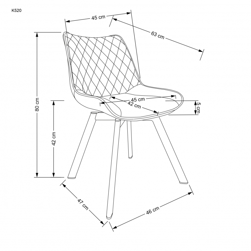 K520 Židle Nohy - čierna, Sedák - tmavý popel (1p=2szt) Židle kárpitozott k520 - sötét popel