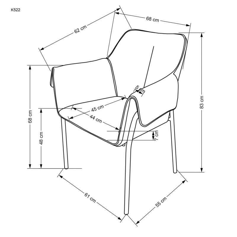 K522 Židle Popelový Židle kárpitozott k522 - Popelový