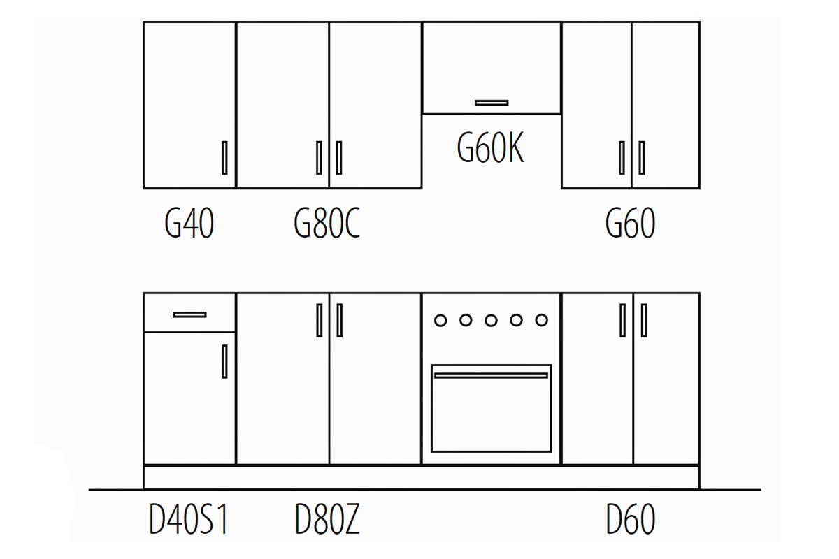 Kuchynská zostava Aspen 240 cm – biely lesk Kuchyňa Aspen biely lesk