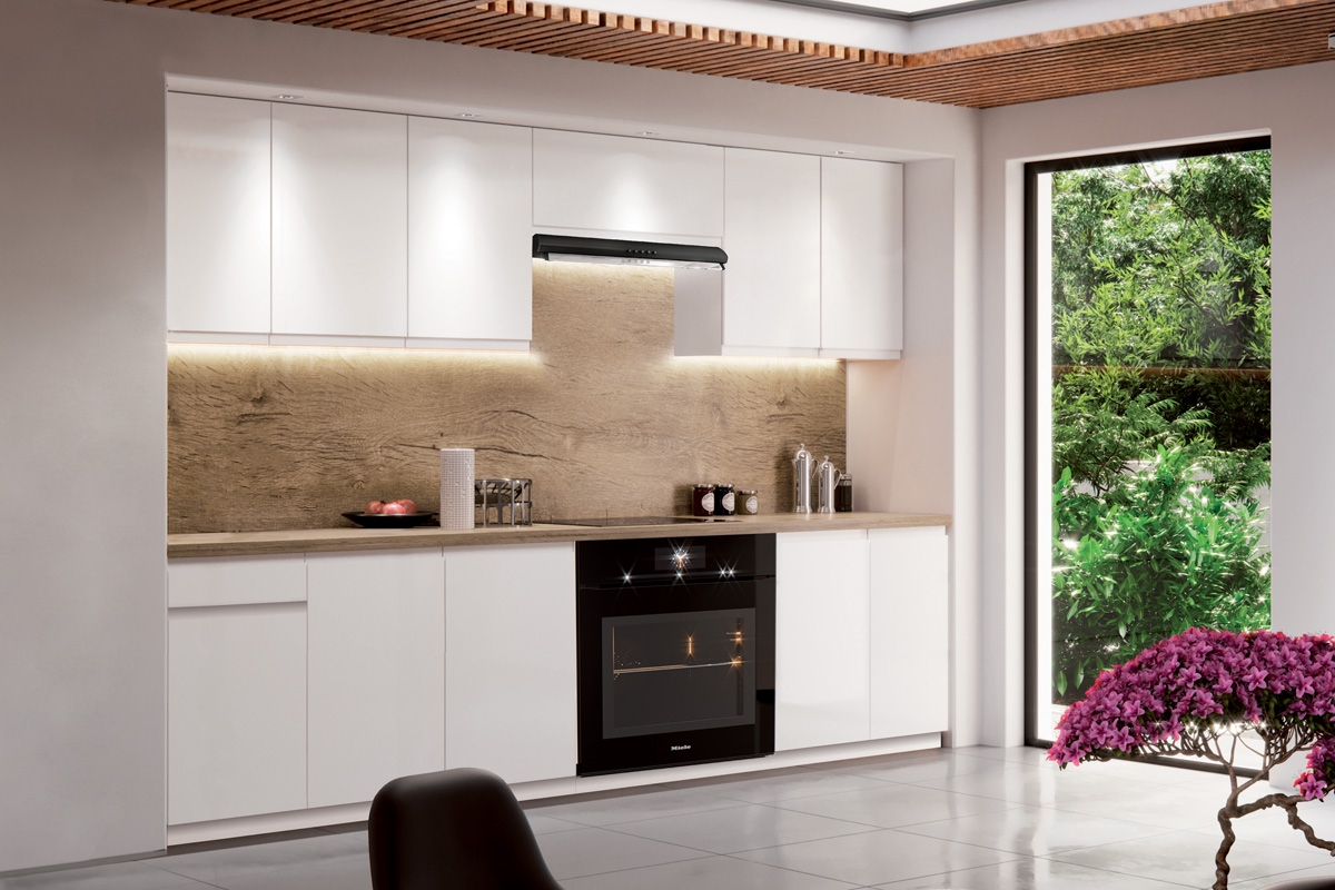 Kuchyňská sestava Aspen 260 cm – bílý lesk Kuchyně Aspen Bílý lesk