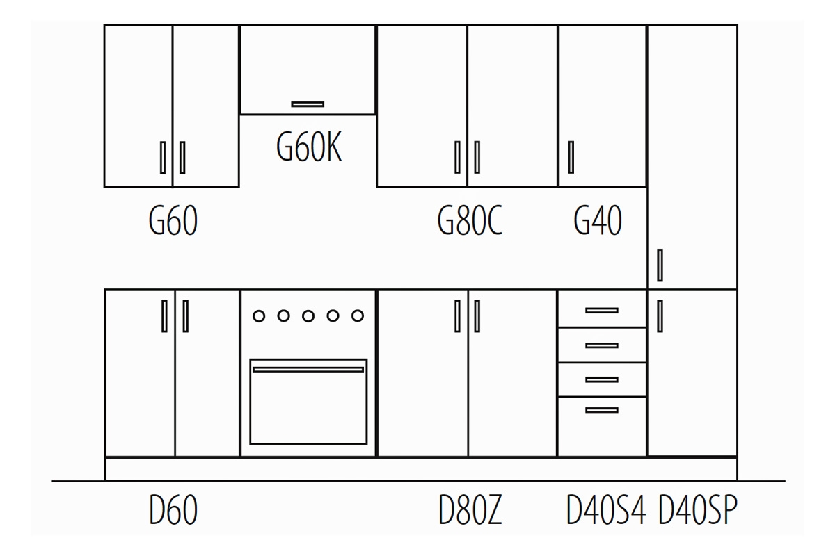 Kuchyňská sestava Aspen 280 cm – bílý lesk Kuchyně Aspen Bílý lesk