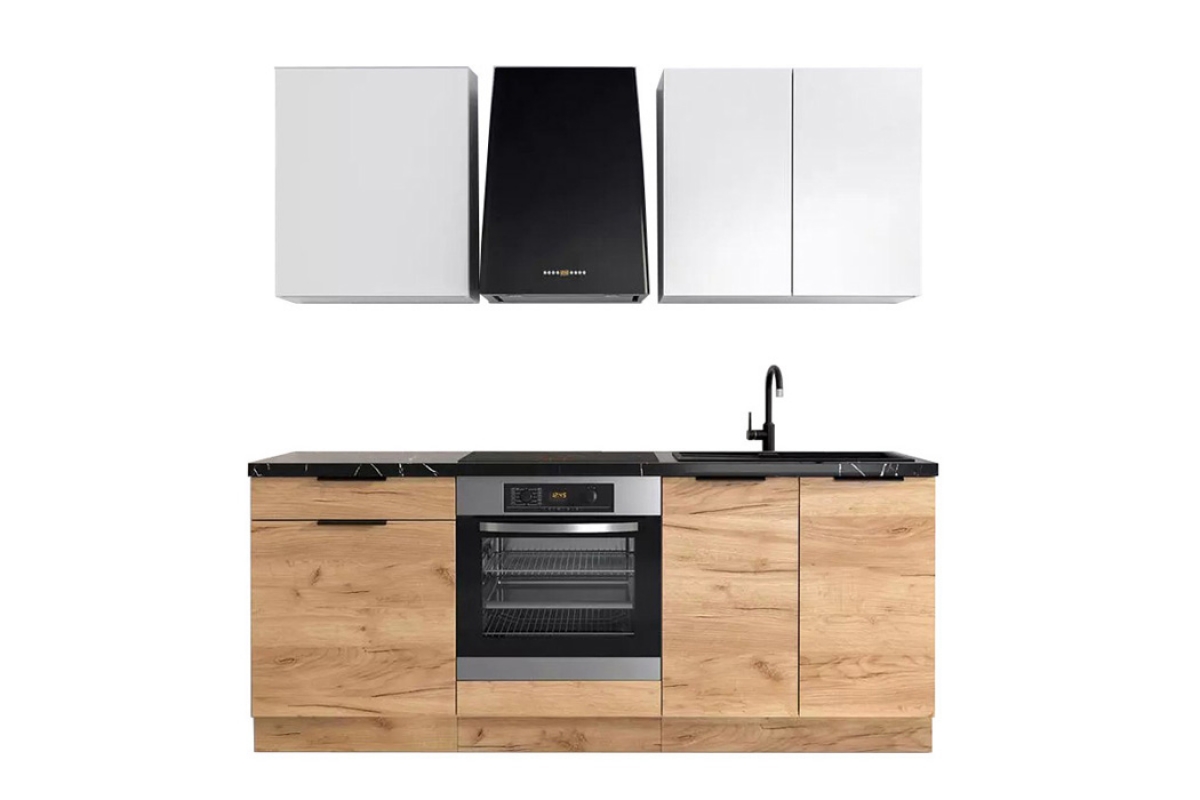 Kuchyňská linka KAM SET W140/71 + D200 P6 - bílá platina / dub žlutý Kuchyně kam set Bílá Dub 