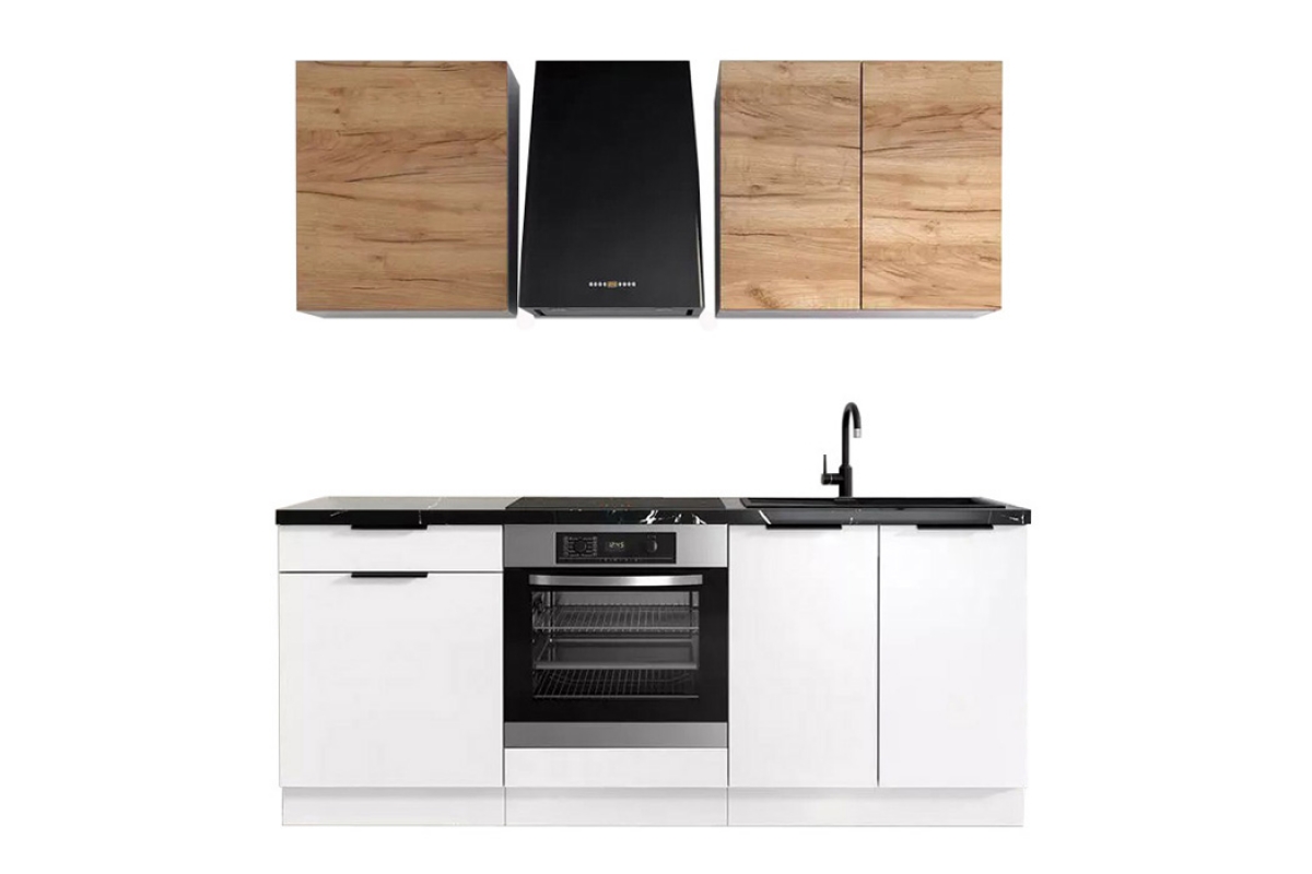 Kuchyňská linka KAM SET W140/71 + D200 P6 - dub žlutý / bílá platina Komplet nábytku do kuchyně kam set 