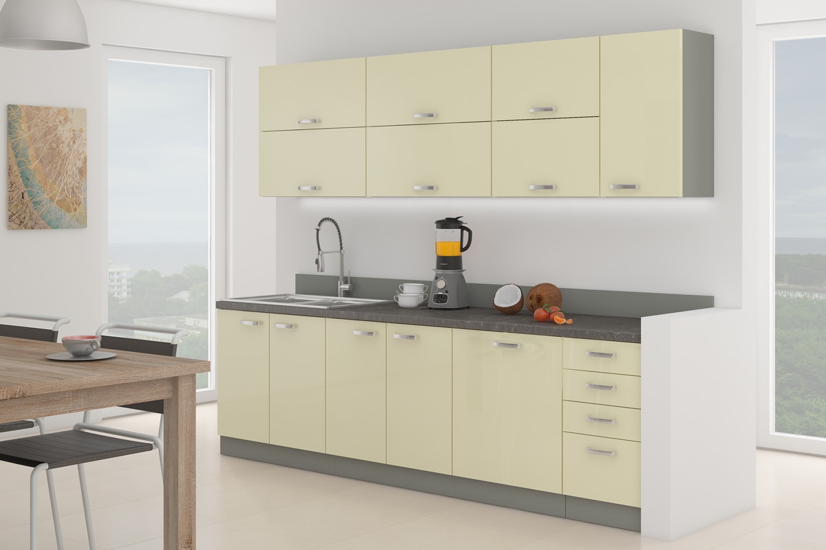 Kuchynská linka Laon 260 cm Kuchyňa Karmen - Komplet 2,6 s pracovnou doskou a drezom - Komplet kuchynského nábytku