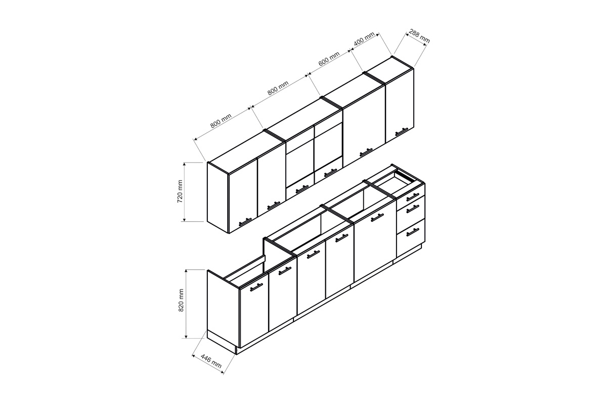 Kuchyňa Vita - Zostava 2,6m - Kuchynská linka zestawienie bryl Rozmery 