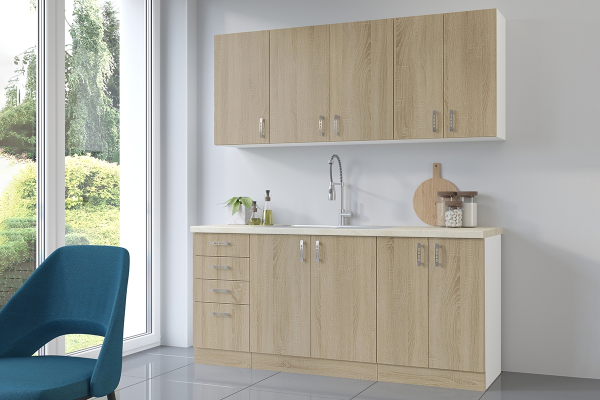Kuchyňská linka Natil 180 cm - dub sonoma / bílá Komplet nábytku kuchennych Natil 180 cm - Dub sonoma / Bílý