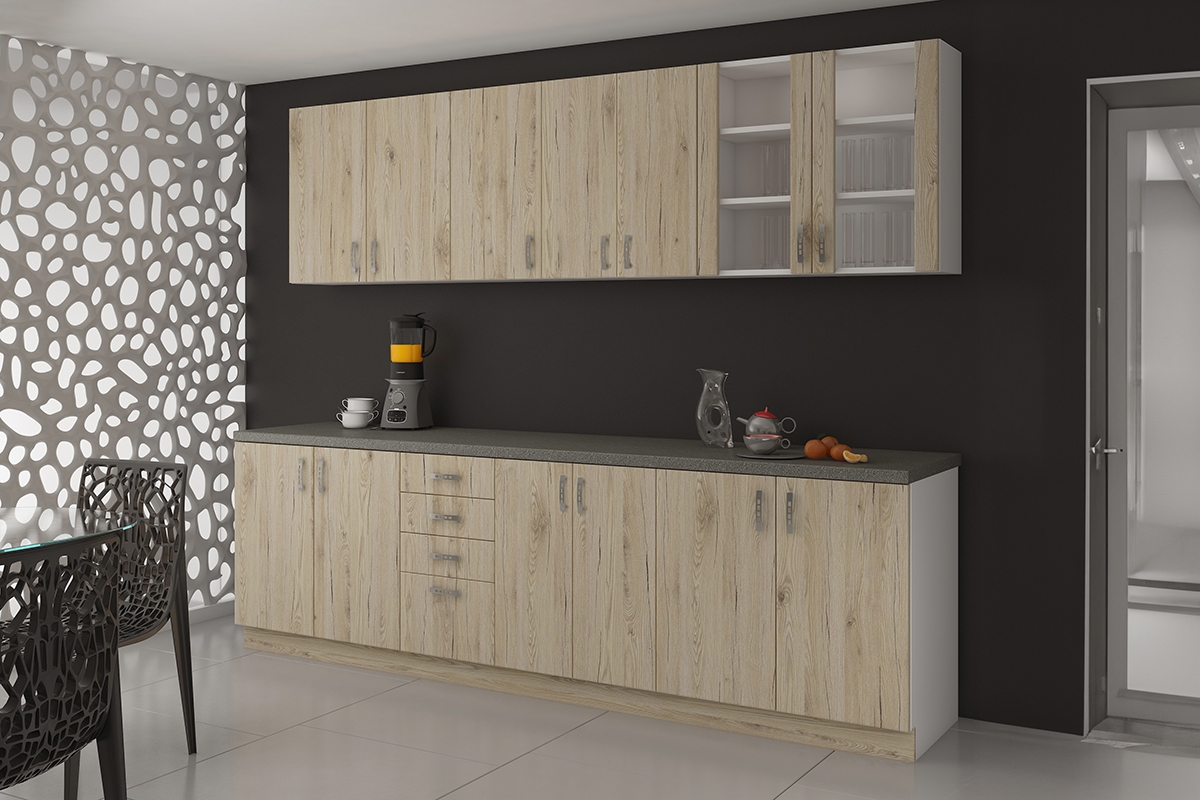 Kuchyňská linka Natil 240 cm - dub sonoma / bílá Komplet nábytku kuchennych Natil 240 cm - Dub sonoma / Bílý