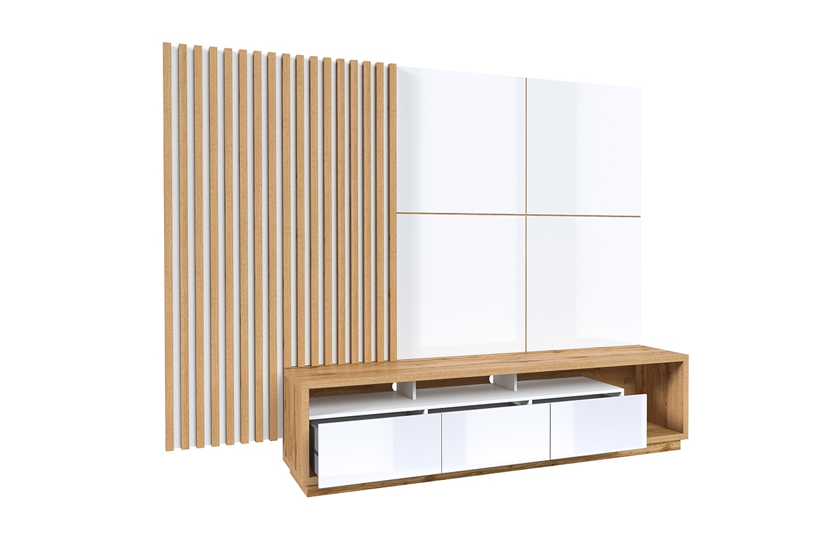 Lamele dlugie na panelu Celine - Dub wotan / Biely - Koncovka Série scianka tv