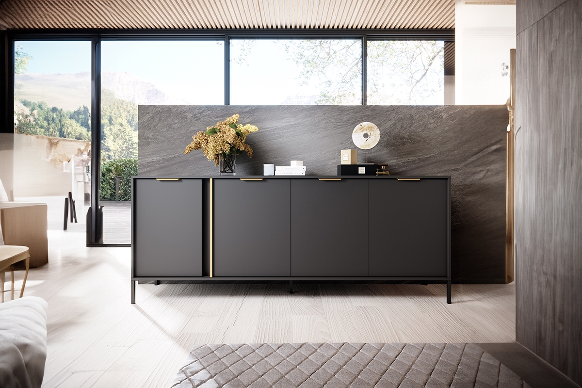 Komoda Interi 200 cm - antracit Komoda čtyřdveřová Interi 200 cm - Antracytová 