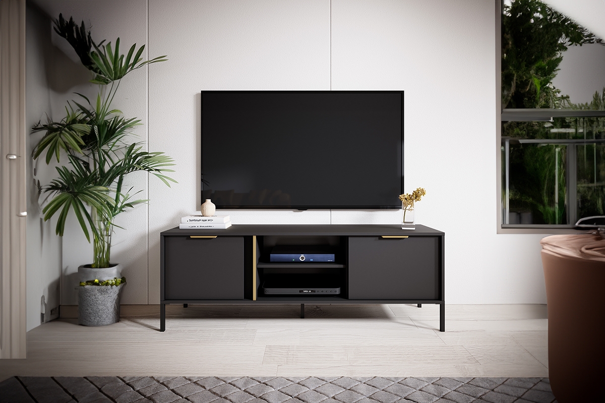 TV stolek Interi 150 cm s výklenkem - antracitový Skříňka RTV Interi dvoudveřová s výklenkem 150 cm - Antracytová 