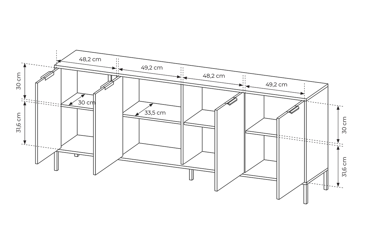 Komoda Interi 200 cm - antracit Komoda čtyřdveřová Interi 200 cm - Antracytová 