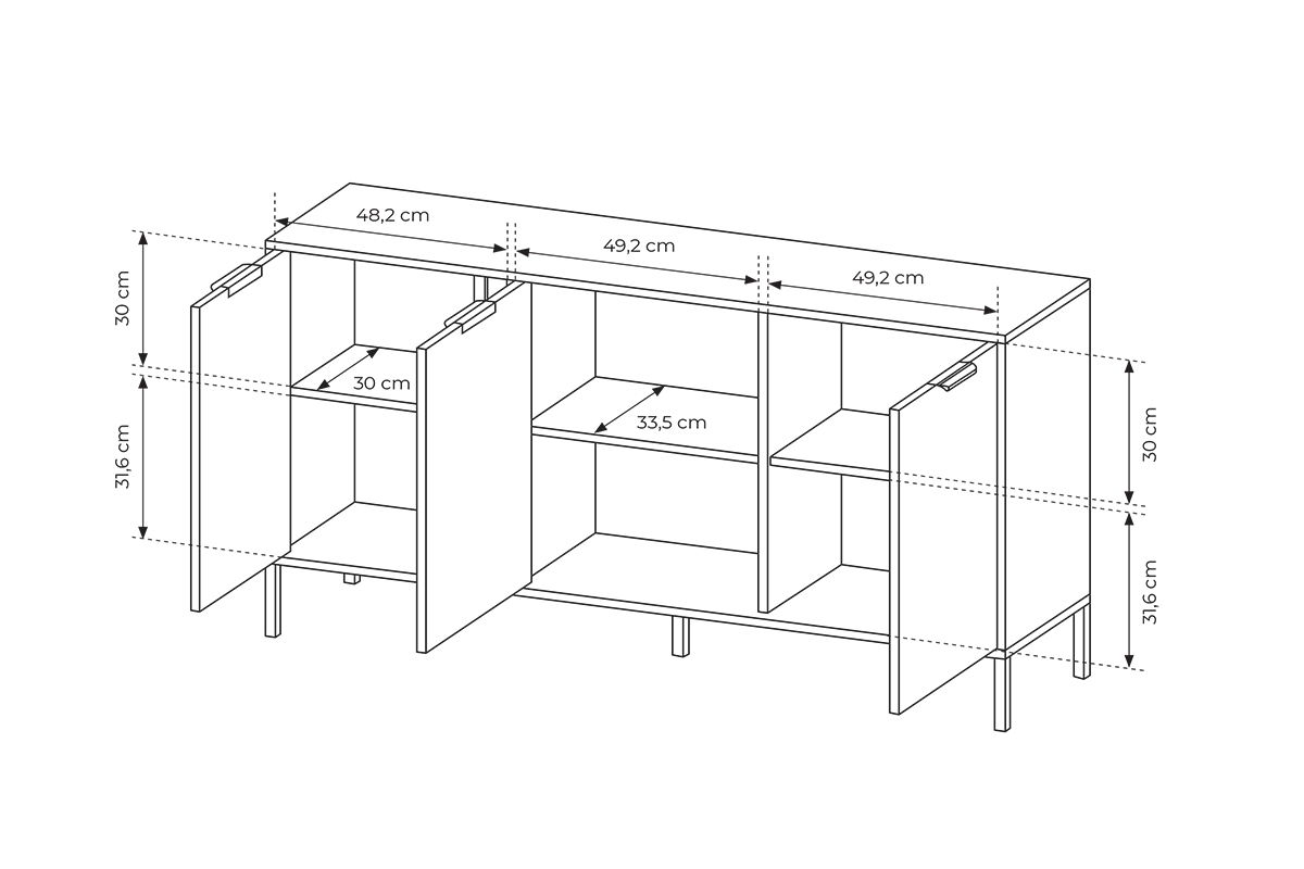 Komoda Interi 150 cm - antracit Komoda třídveřová Interi 150 cm - Antracytová 