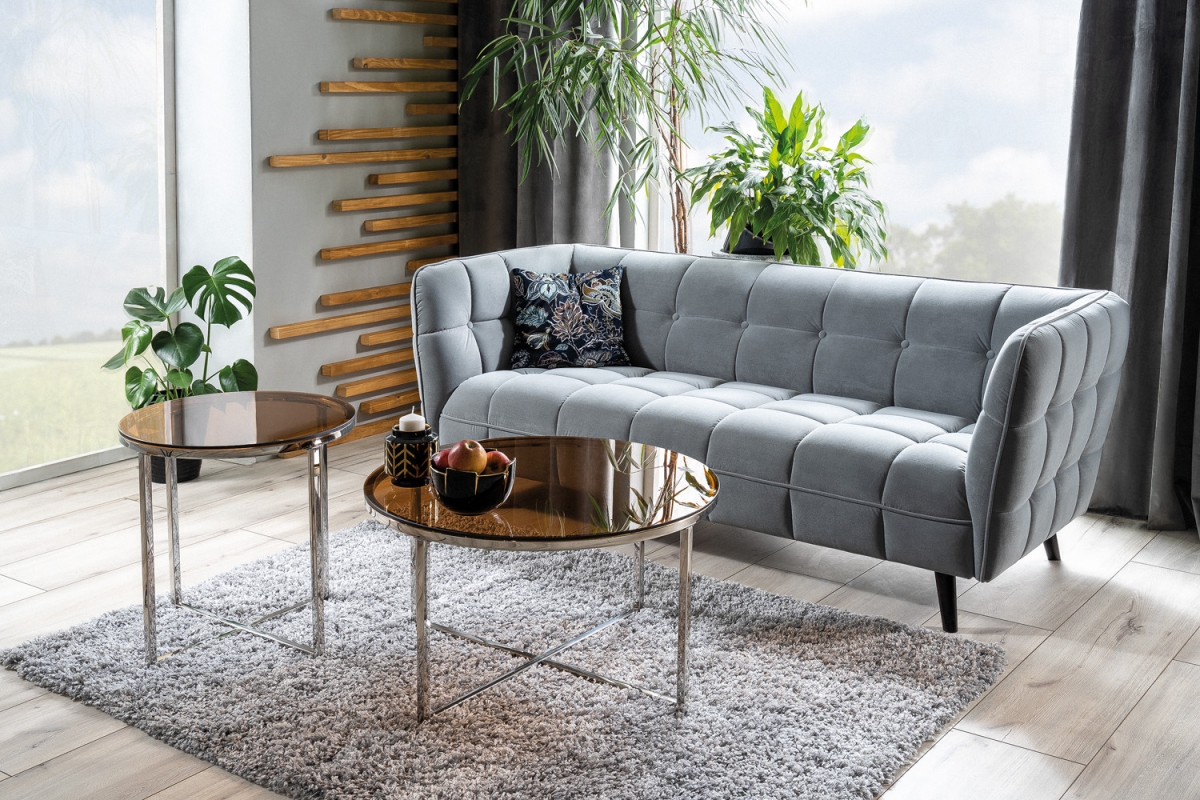 Konferenční stolek Crystal B kulatý - kouřové jantarové sklo / stříbrná FI 55 moderní Konferenční stolek