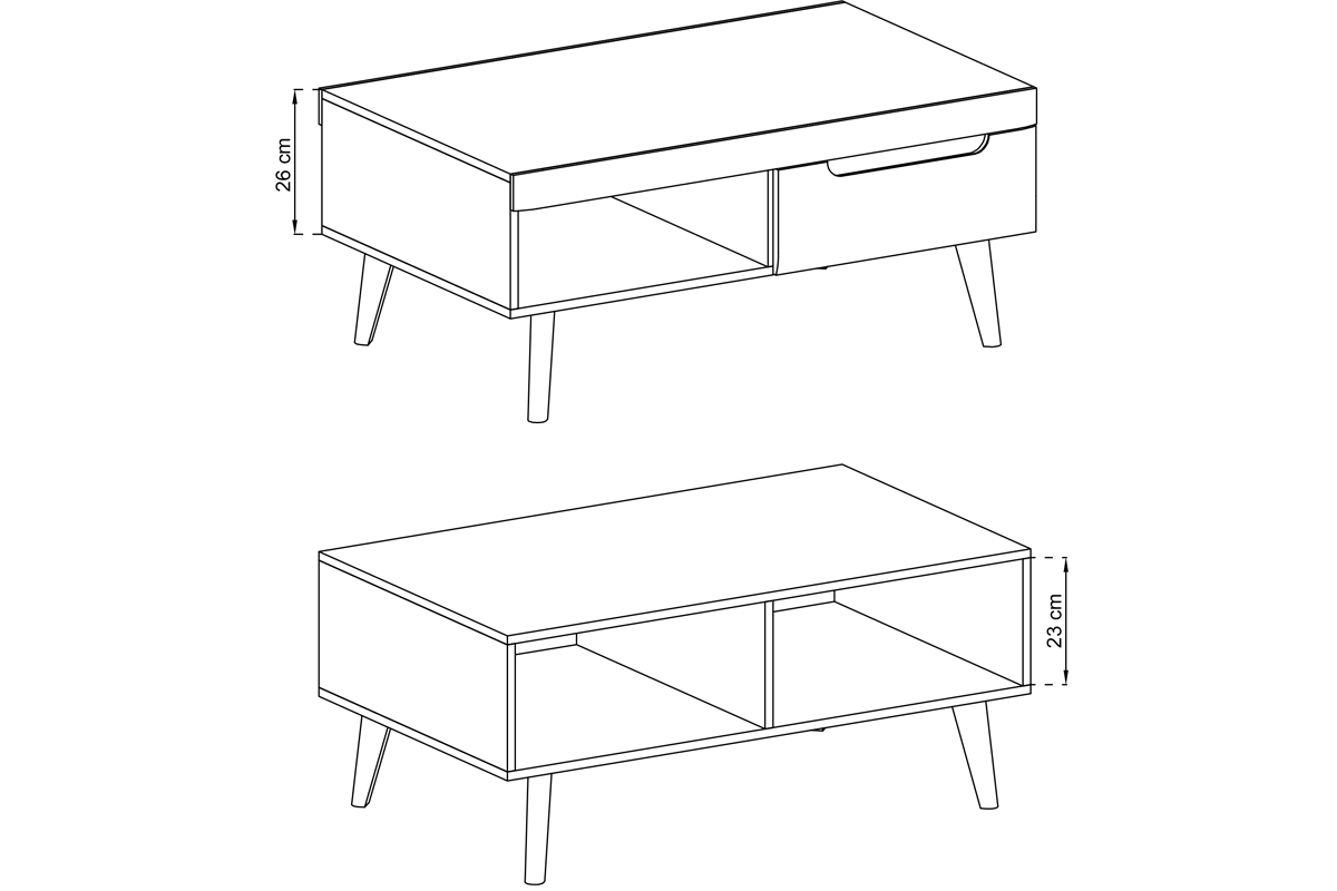 Konferenční stolek Dorin - bílý lesk / dub riviera - Konec série stolek kawowy z szuflada Dorin - bílý lesk / dub riviera - Rozměry