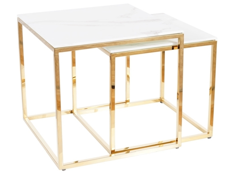 Konferenční stolek GLORIA bílý mramorový efekt/zlatý (Komplet) Konferenční stolek gloria biaLy mramorový efekt/zLoty (Komplet)