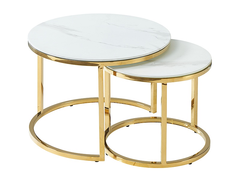 Konferenční stolek MUSE II bílý mramorový efekt/zlatý (Komplet) Konferenční stolek muse ii bílý mramorový efekt/zlatý (Komplet)