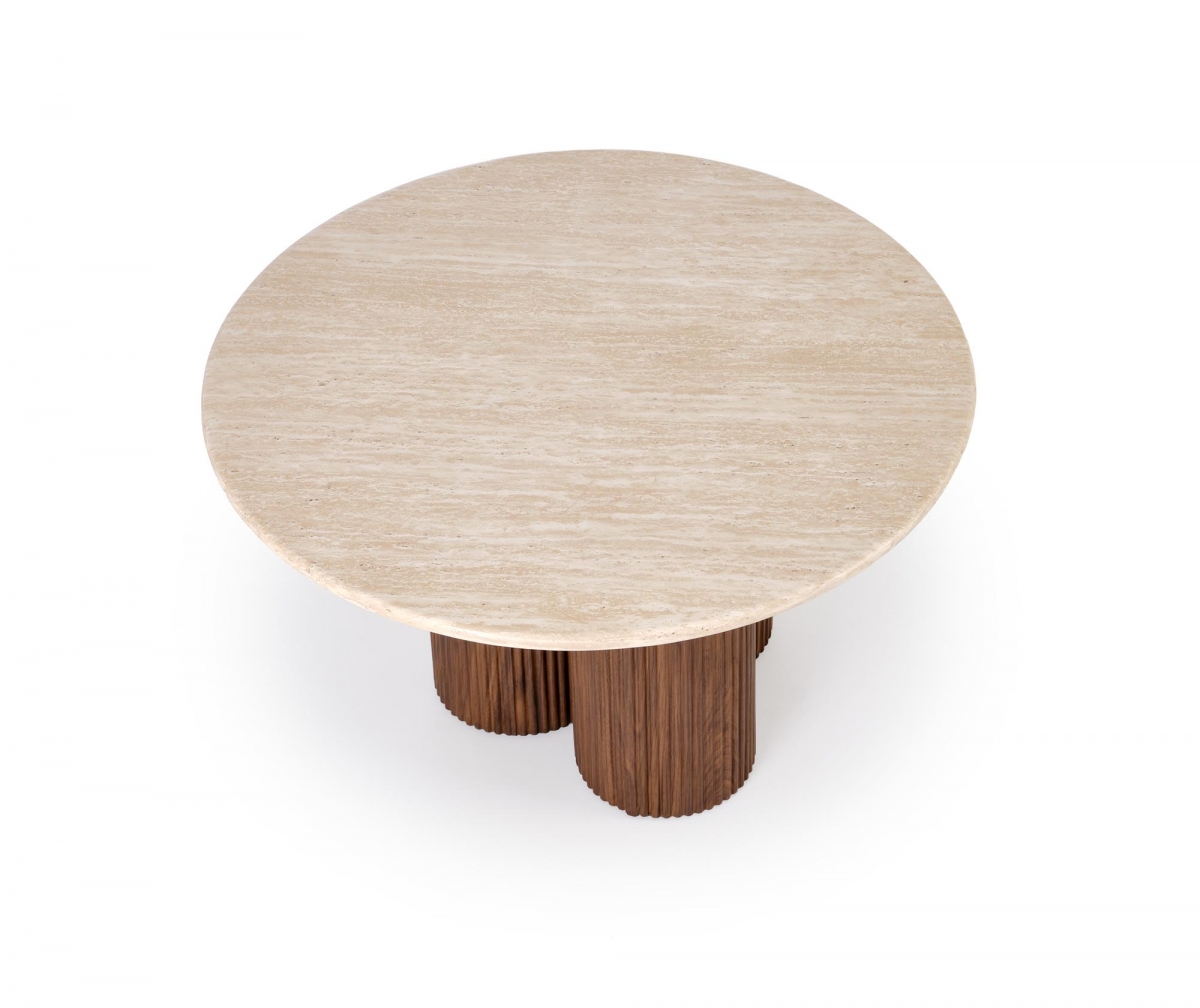 Konferenčný stolík Dorotea 80 cm - travertín / orechový dekor Konferenčný stolík okragla Dorotea 80 cm do obývacej izby - Travertín / orieškový