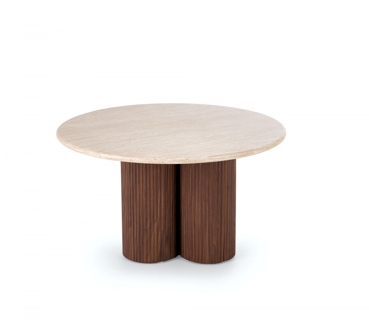 Konferenčný stolík Dorotea 80 cm - travertín / orechový dekor Konferenčný stolík okragla Dorotea 80 cm do obývacej izby - Travertín / orieškový