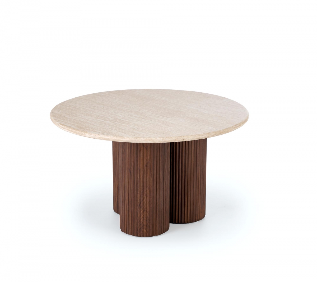 Konferenčný stolík Dorotea 80 cm - travertín / orechový dekor Konferenčný stolík okragla Dorotea 80 cm do obývacej izby - Travertín / orieškový