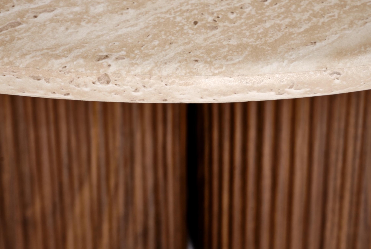 Konferenčný stolík Dorotea 80 cm - travertín / orechový dekor Konferenčný stolík okragla Dorotea 80 cm do obývacej izby - Travertín / orieškový