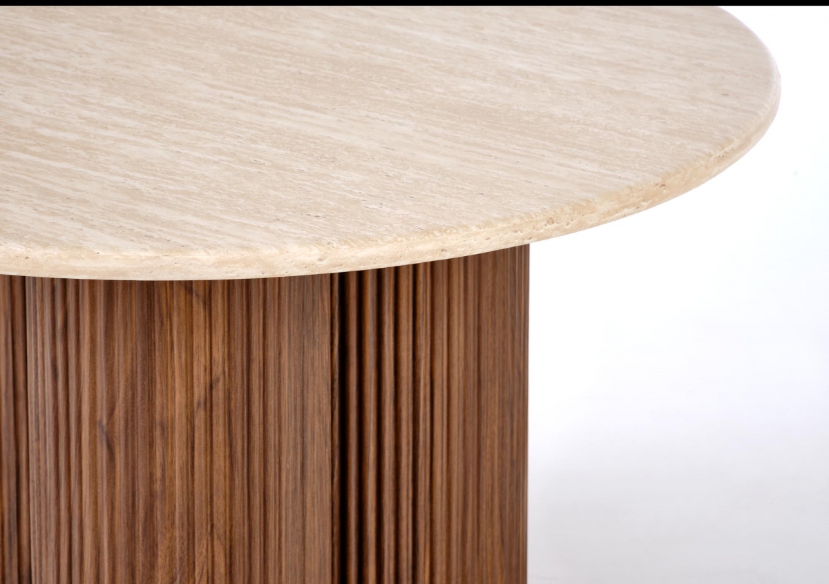 Konferenčný stolík Dorotea 80 cm - travertín / orechový dekor Konferenčný stolík okragla Dorotea 80 cm do obývacej izby - Travertín / orieškový