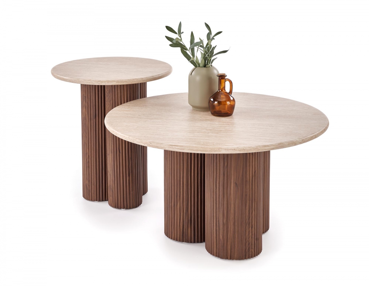 Konferenčný stolík Dorotea S 50 cm - travertín / orechový dekor Konferenčný stolík okragla Dorotea S 50 cm do obývacej izby - Travertín / orieškový