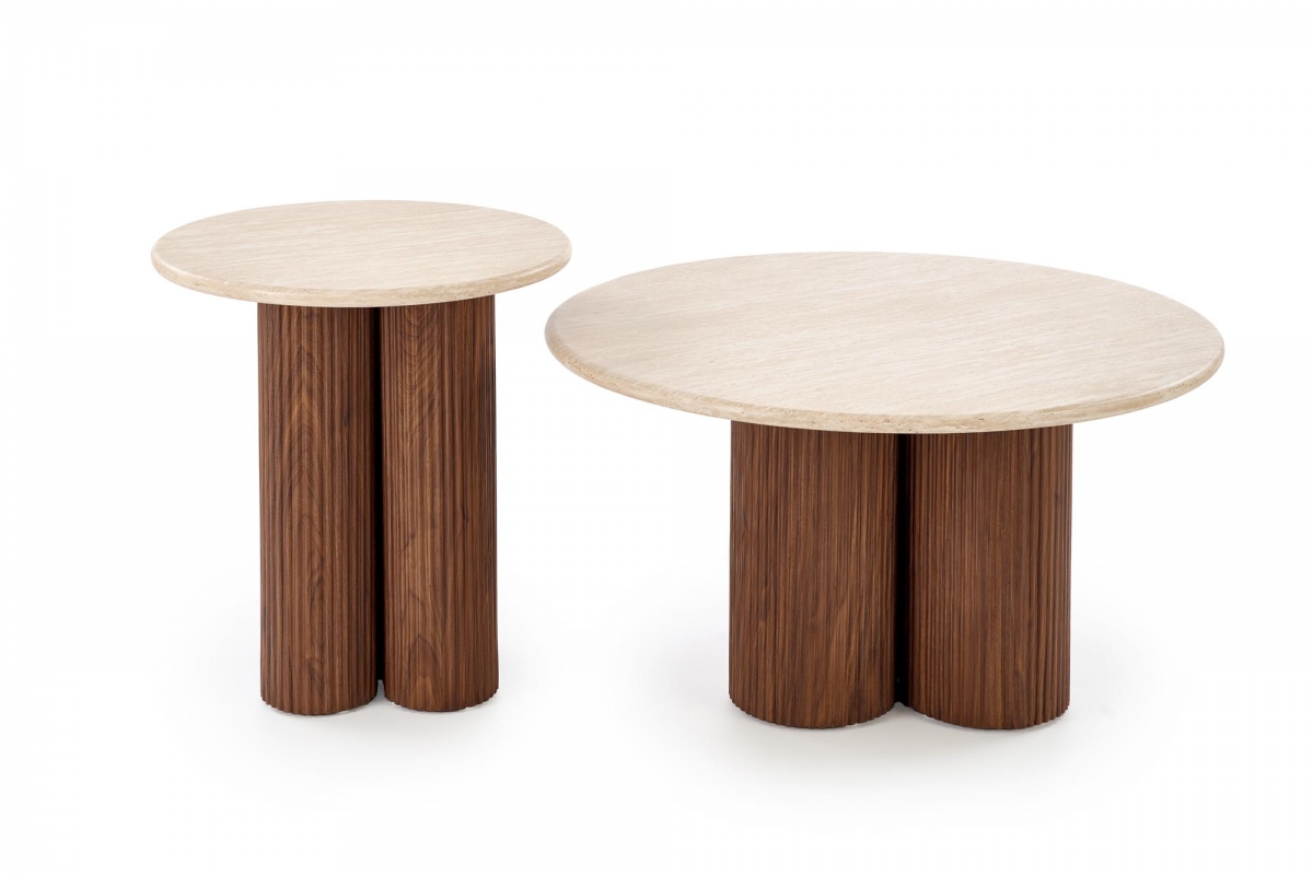 Konferenčný stolík Dorotea S 50 cm - travertín / orechový dekor Konferenčný stolík okragla Dorotea S 50 cm do obývacej izby - Travertín / orieškový