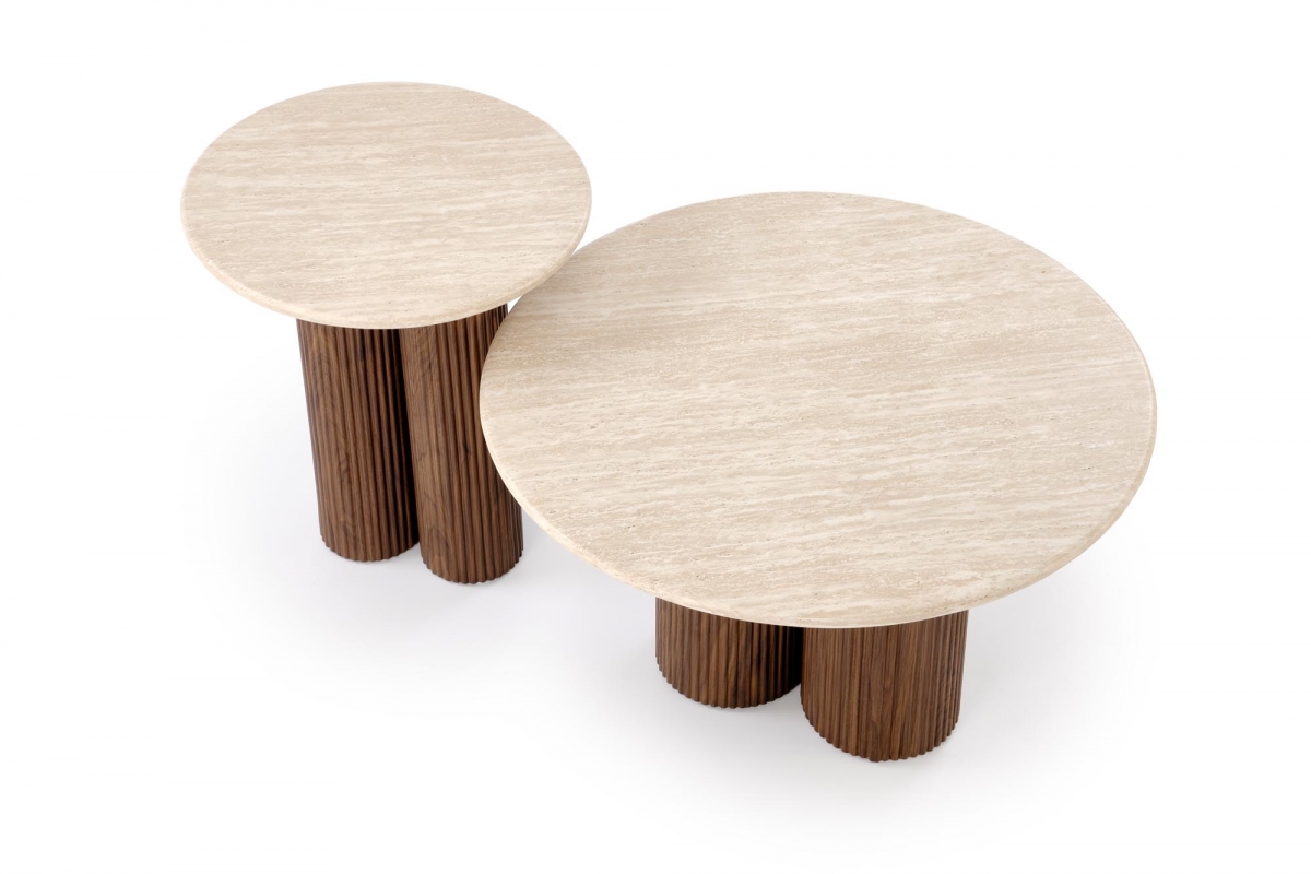 Konferenčný stolík Dorotea S 50 cm - travertín / orechový dekor Konferenčný stolík okragla Dorotea S 50 cm do obývacej izby - Travertín / orieškový