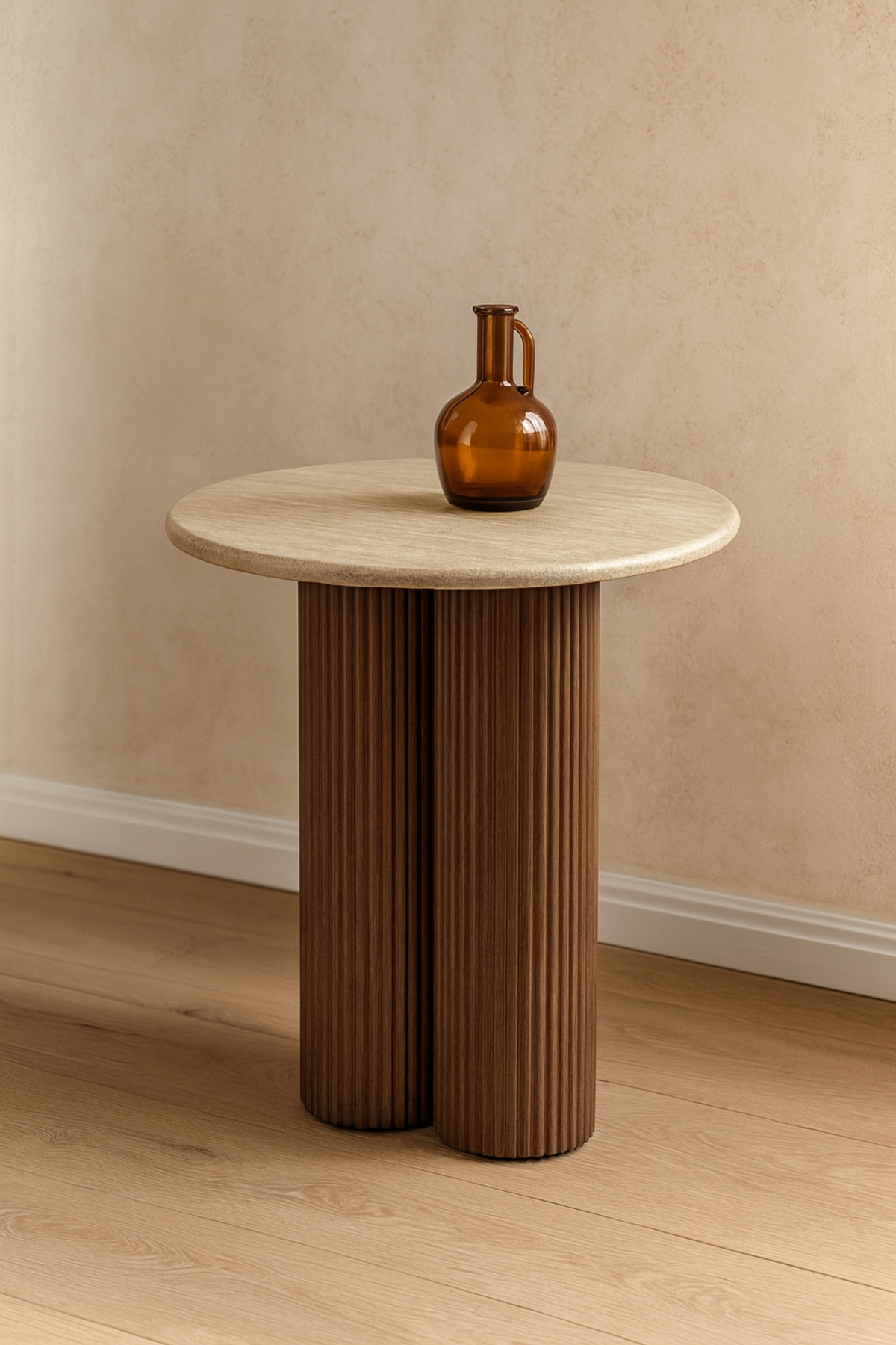 Konferenčný stolík Dorotea S 50 cm - travertín / orechový dekor Konferenčný stolík okragla Dorotea S 50 cm do obývacej izby - Travertín / orieškový