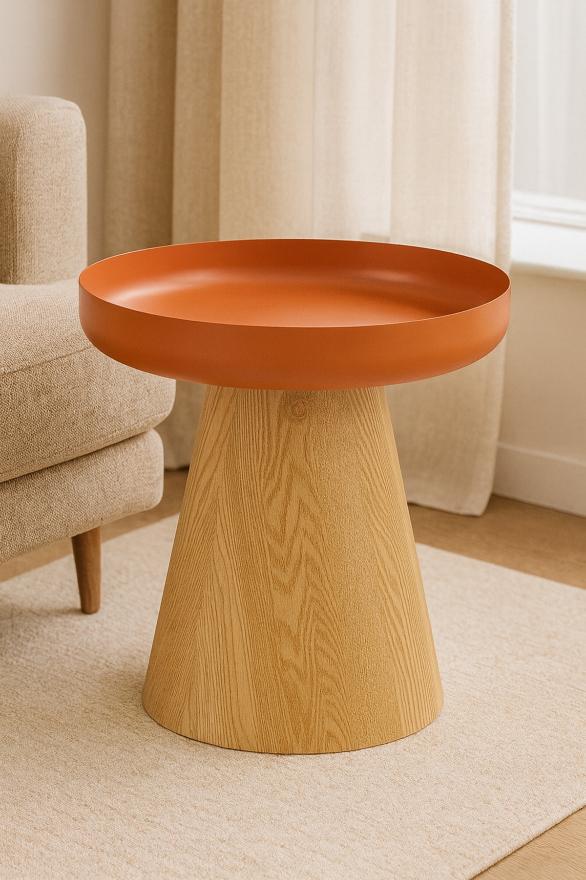 Konferenčný stolík Gina 40 cm - prírodný dekor / škoricové nožičky Konferenčný stolík okragla Gina 40 cm do obývacej izby - prírodné / škoricový