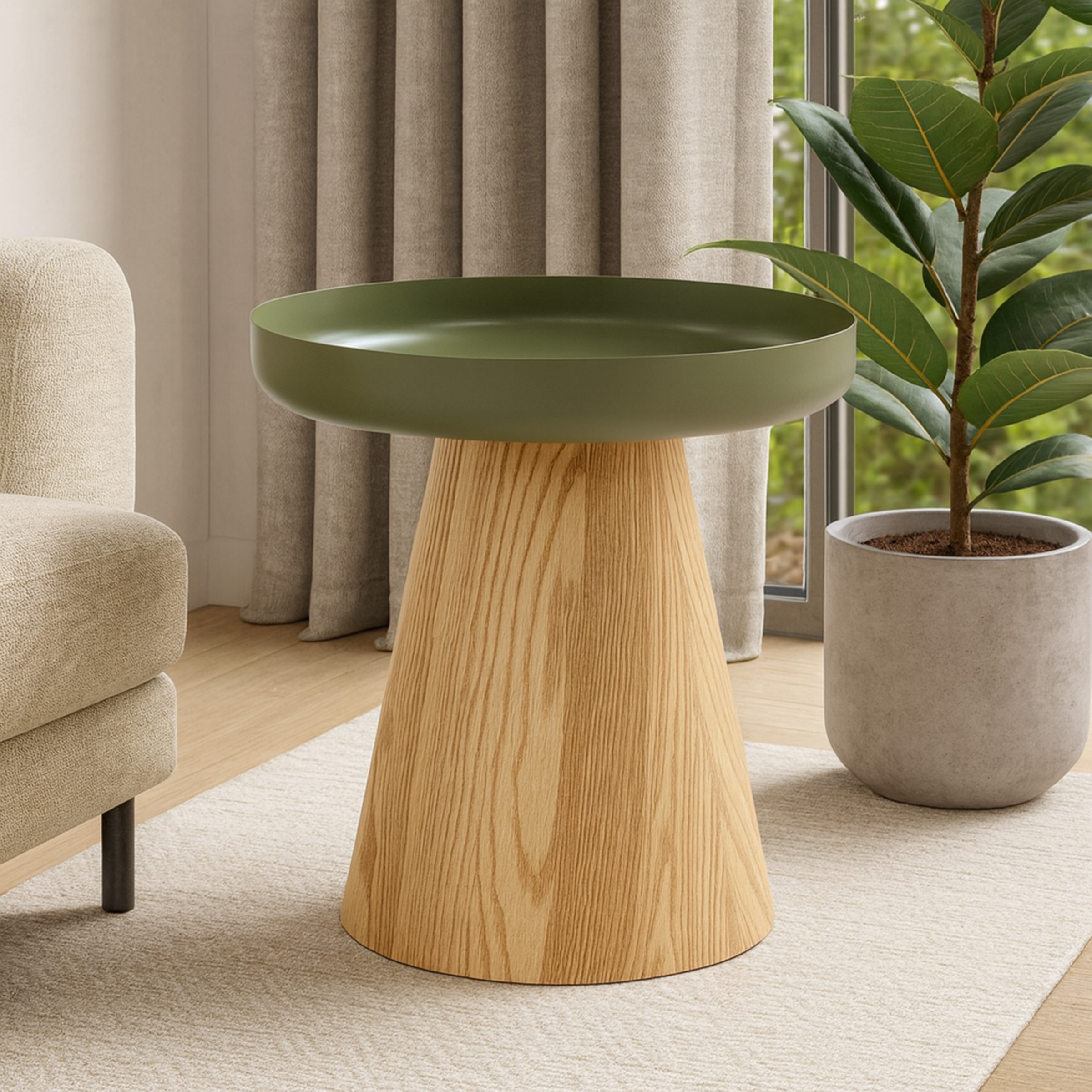 Konferenčný stolík Gina 40 cm - prírodný dekor / zelené nožičky Konferenčný stolík okragla Gina 40 cm do obývacej izby - prírodné / Zelený