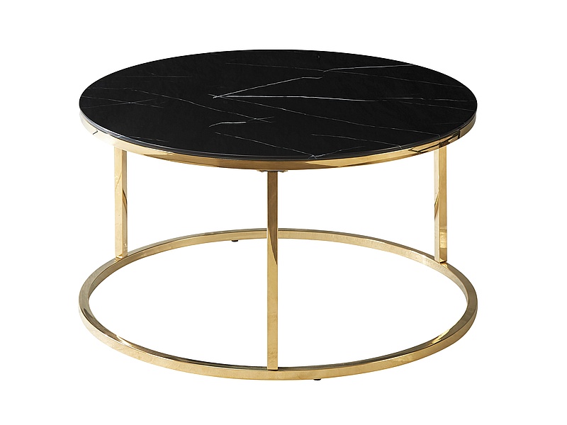 Konferenční stolek SABINE Černý mramorový efekt/zlatý FI 80 Konferenční stolek sabine Černý mramorový efekt/zlatý fi 80