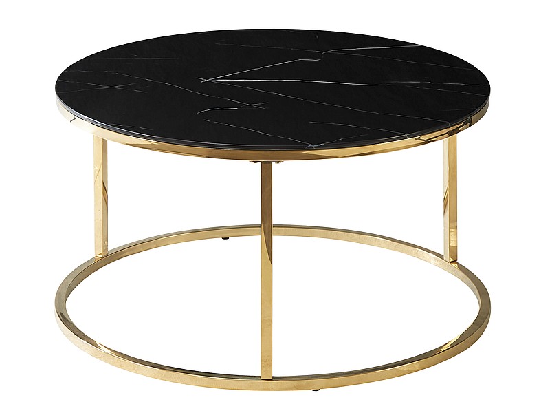 Konferenční stolek SABINE Černý mramorový efekt/zlatý FI 80 Konferenční stolek sabine Černý mramorový efekt/zLoty fi 80