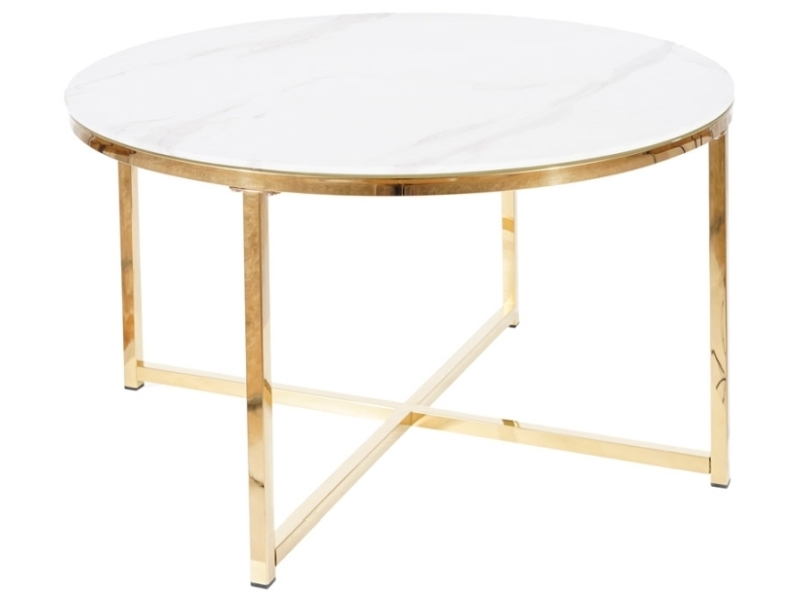 Konferenční stolek SALMA bílý mramorový efekt/zlatý FI 80 Konferenční stolek salma bílý mramorový efekt/zlatý fi 80