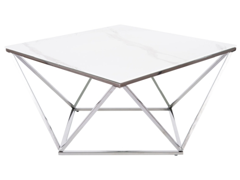 Konferenční stolek SILVER A II bílý mramorový efekt/Ocelový 80X80 Konferenční stolek silver a ii biaLy mramorový efekt/Ocelová 80x80
