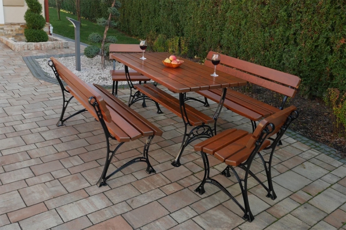 Záhradná lavica Kráľ s operadlom bez lakťových opierok 150 cm - cyprus Lawka ogrodowa Krolewska bez podlokietnikow 150 cm - cyprys