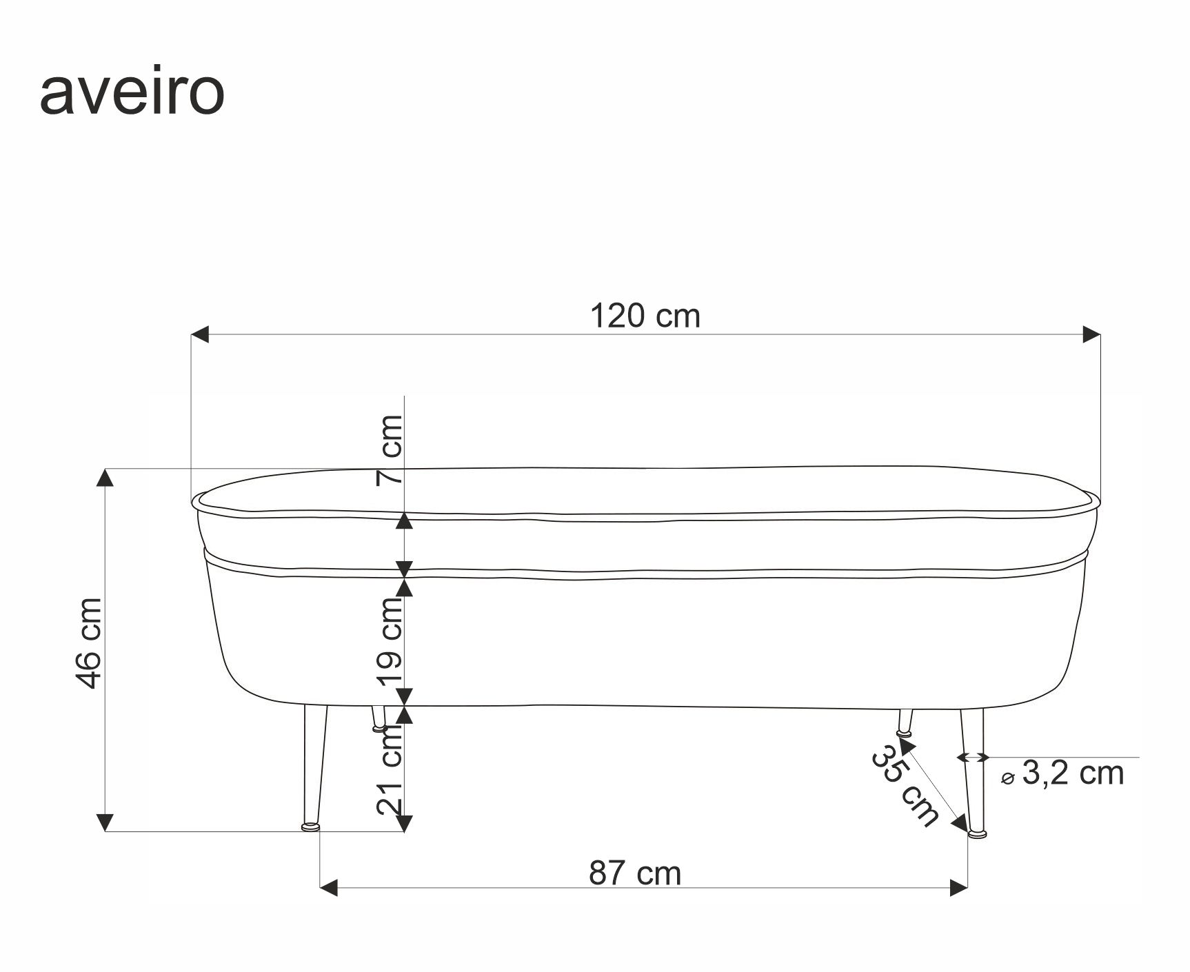 AVEIRO lawka z funkce pojemnika, Krémový Lawka čalouněná aveiro 120 cm - kremowa boucle / černá Nohy