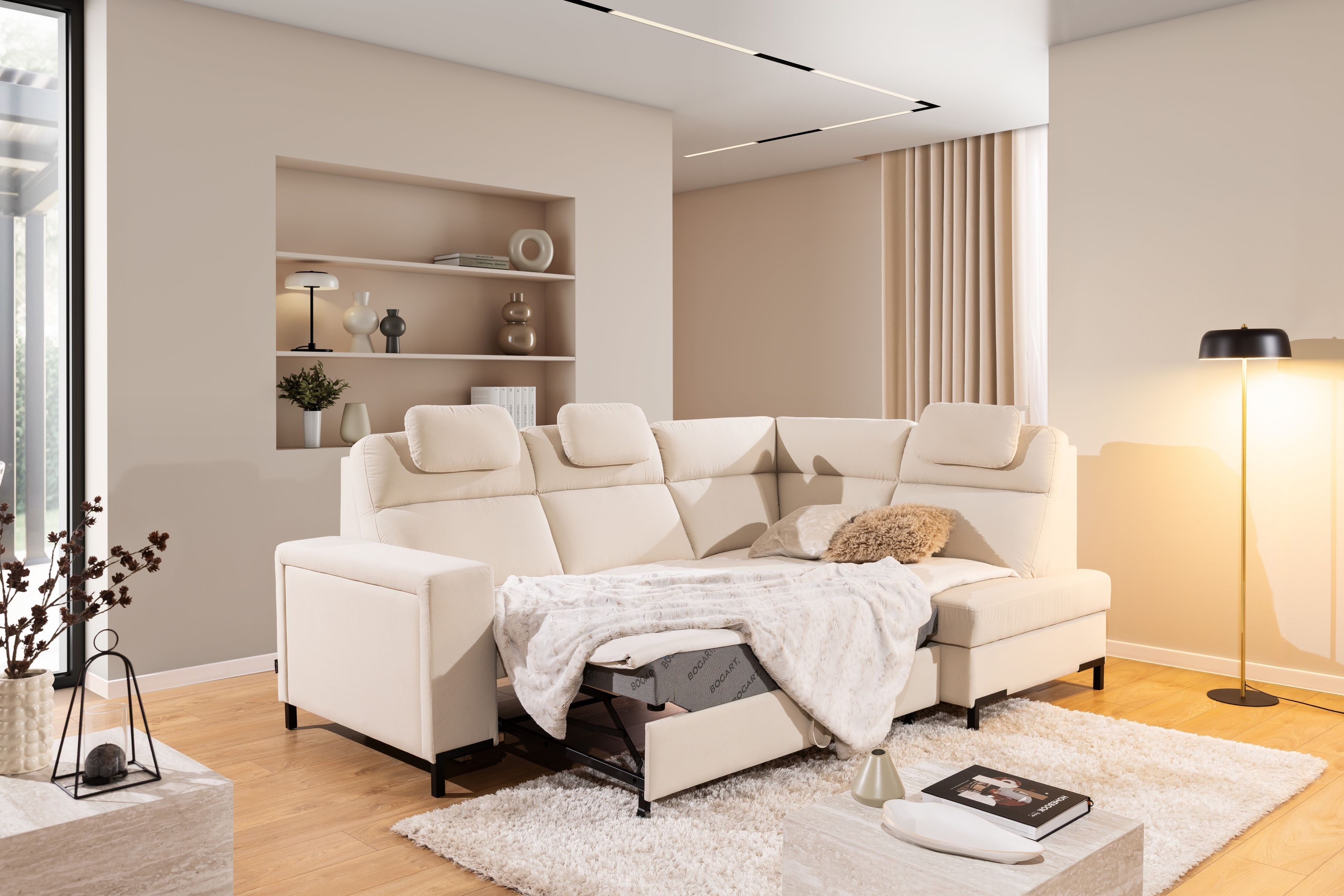 Rohová sedacia súprava Loario L pravá so širokým bokom LOARIO BL-C+2SF+OT2P+N-B