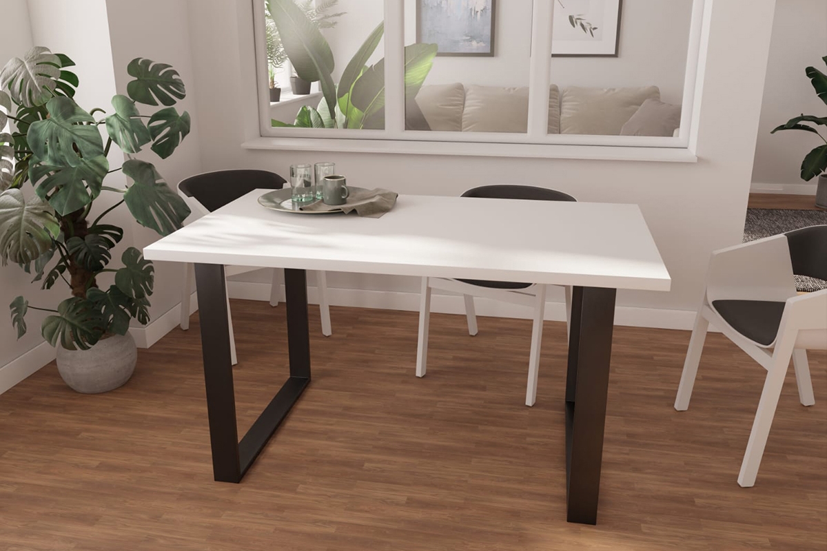 Jídelní stůl Temir loft 138x80 cm - arktická bílá Bílý stůl do jídelny 